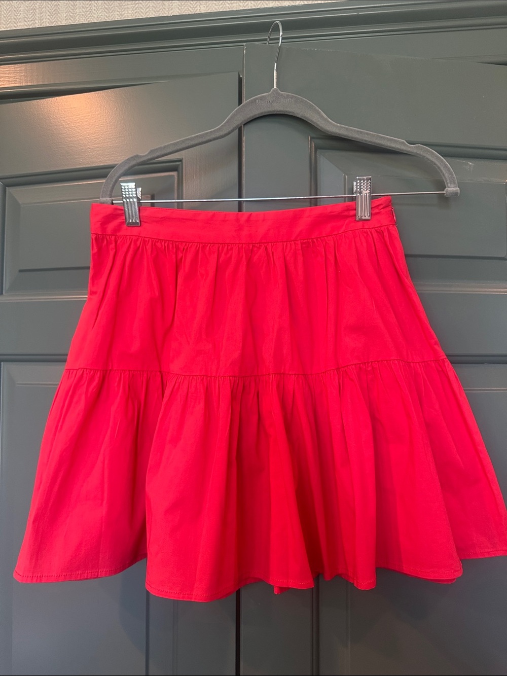 STAUD Bright Red Tiered Mini Skirt